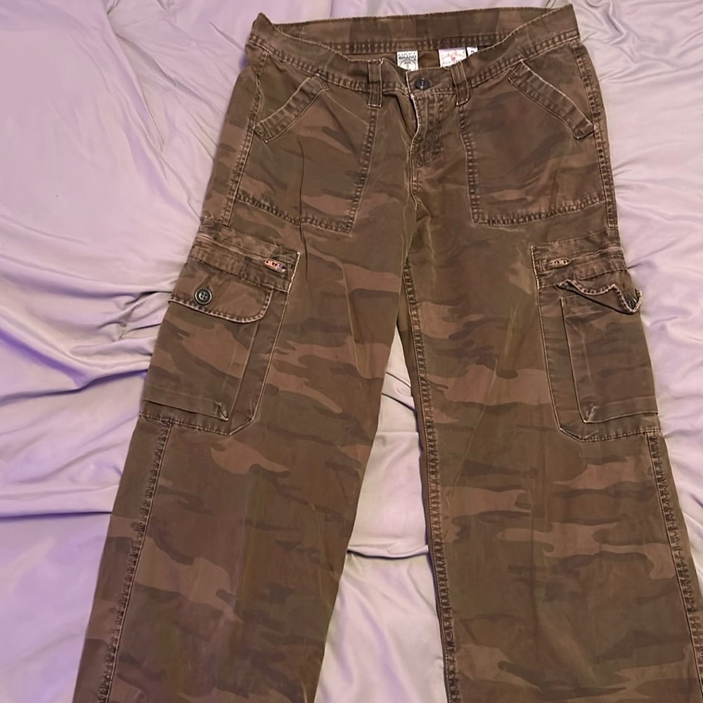 Vintage Lucky Brand Camo Cargo Zip Pocket Jeans Dungarees size 29